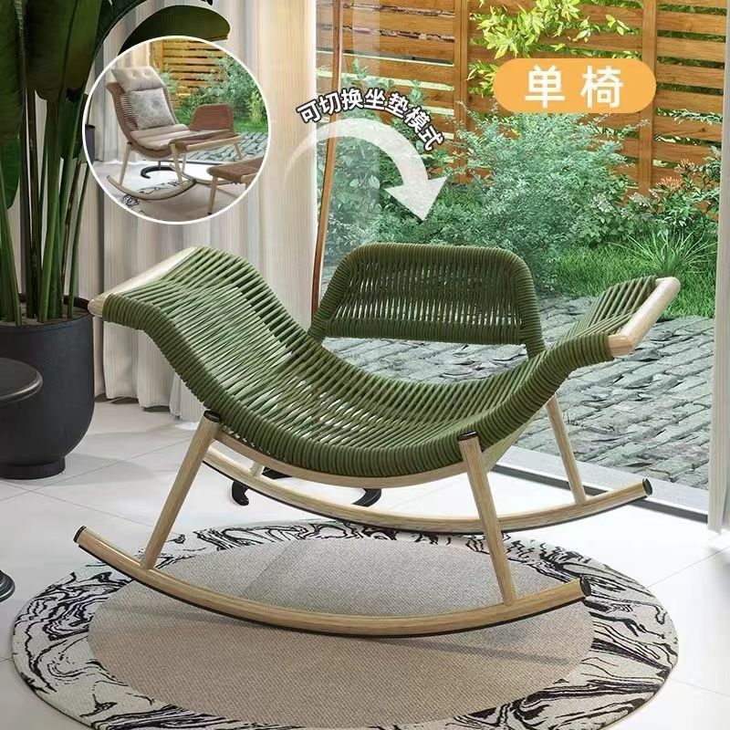 Mecedora al aire libre, sillón reclinable, sala de estar para el hogar para adultos, sofá perezoso, balcón, silla de mimbre individual, patio, mecedora retro