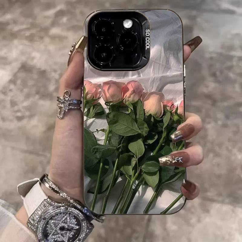 Funda para teléfono móvil iphone16 con rosa personalizada Apple 15promax/14 anti-caída 13pro12 Europa y América 11xr