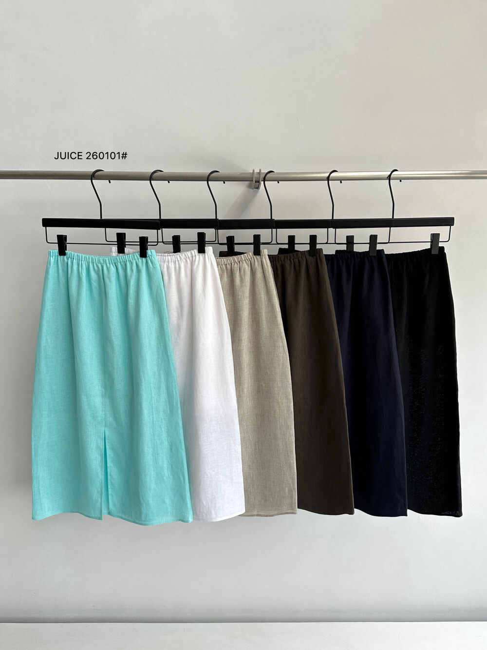 Chân váy linen cạp chun chữ A dáng dài nữ phong cách tối giản — màu đen, Xanh đen, Xanh nước biển, Màu cà phê chi tiết 29