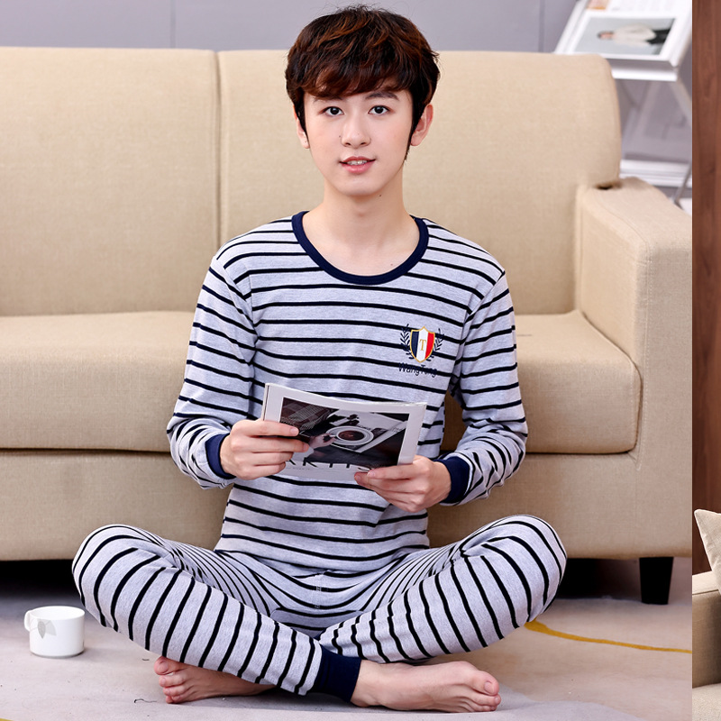 Ropa de otoño para niños medianos y grandes para hombres pantalones largos traje suéter de algodón de Cuello medio alto adolescentes estudiantes de secundaria cubierta de ropa interior cálida de algodón puro