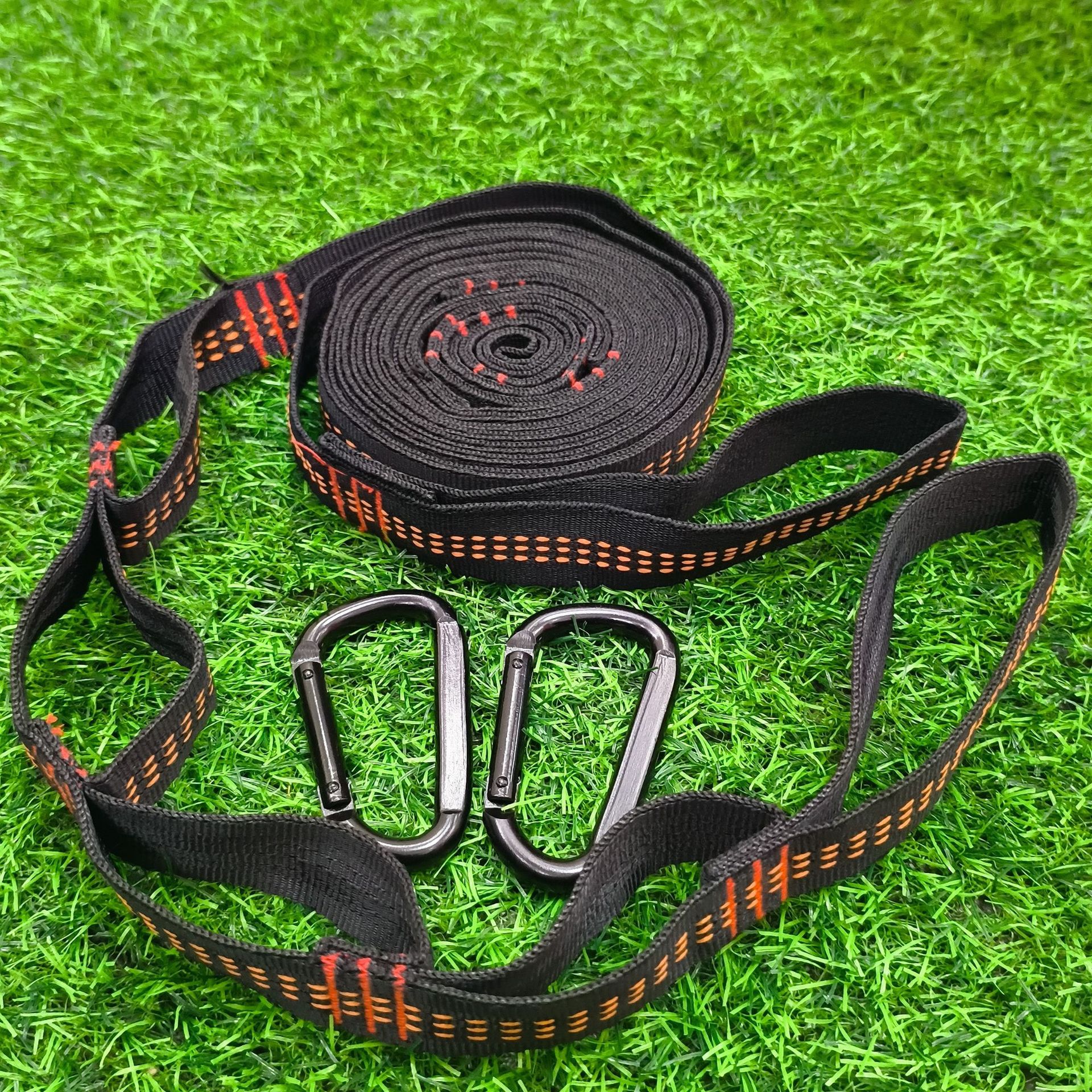 Correas profesionales para hamacas Fuhua con mosquetones, correas de 3 metros, ganchos en S, clips de pico de pato, palos de madera en forma de media luna y otros accesorios para hamacas.