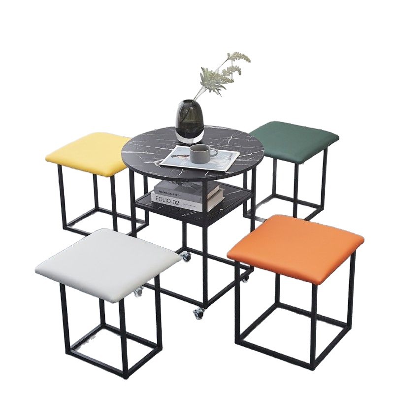 Diseño redondo de diseño popular para casas pequeñas, taburete combinado de almacenamiento multifuncional simple y moderno de hierro forjado.