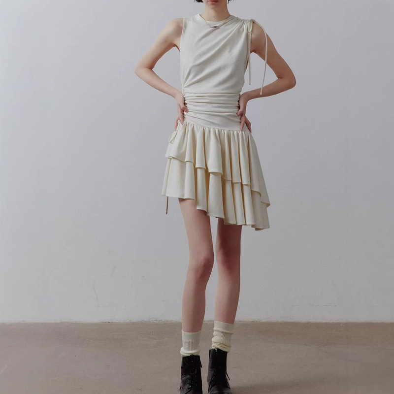 Fussed Aerial Ballet_Puffy and Soft Touch_Deconstructed Design_Asymmetrical Cloud White Knit Dress Fussed Aerial Ballet_Puffy and Soft Touch_Deconstructed Design_Asymmetrical Cloud White Knit Dress