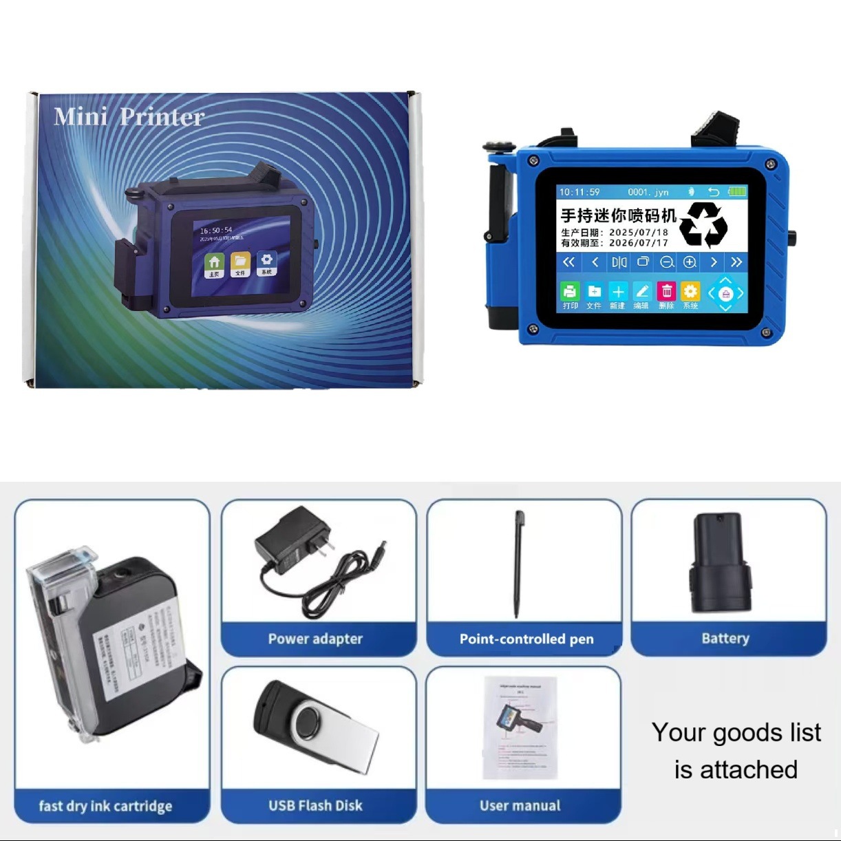 Impresora de inyección de tinta portátil al por mayor, número de lote de fecha, patrón de caja de regalo, marca registrada, máquina de codificación portátil mini pequeña inteligente totalmente automática