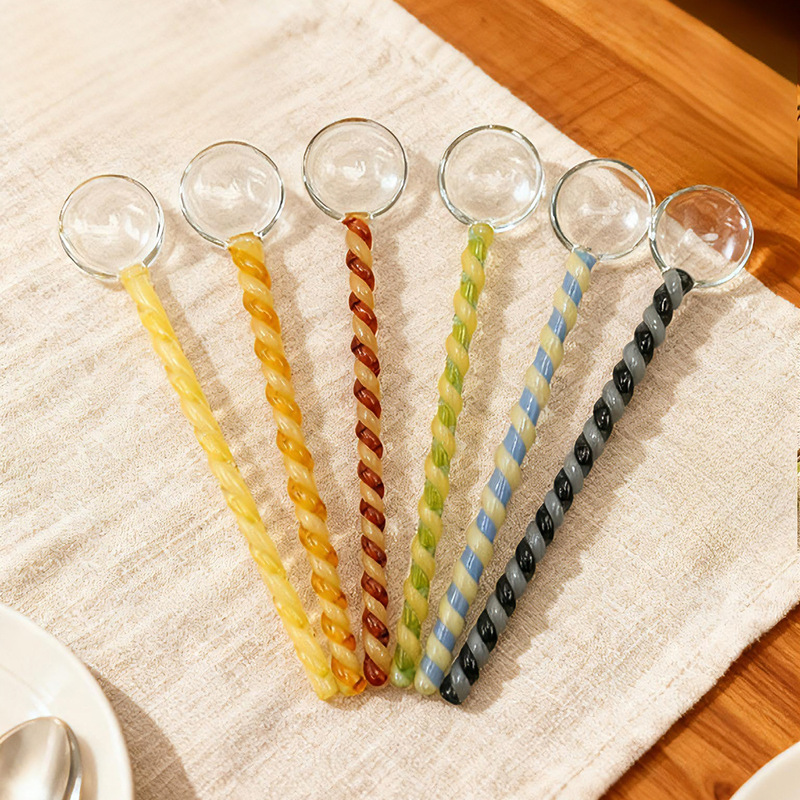 Creative Colorfulful Threaded Glass Spoon Ice Cream Dessert Small Spoon Breakfast Milk Coffee Stirring Stick Creative Colorfulful Threaded Glass Spoon Ice Cream Dessert Small Spoon Breakfast Milk Coffee Stirring Stick
