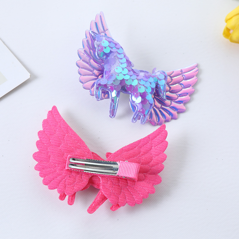 20g Weight Hair Clip Hair Accessories Type 1 Piece Quantity Holiday, Daily Occasion Cartoon, Angel, Unicorn, Wings, Horse Pattern Women's Gender Sequins Design Cute Style Cute Women's Cartoon Angel Unicorn Sequins Hair Clip 3