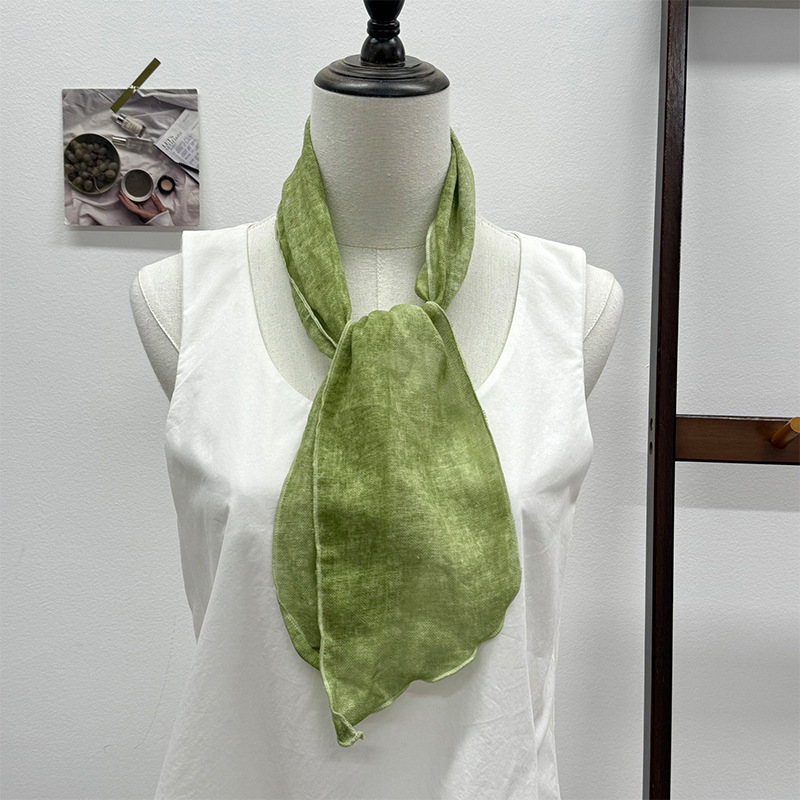 Pañuelo de seda, tira larga, sentido de alta gama, nuevo azul marino, retro, color sólido, protector de cuello literario, bufanda pequeña, accesorios, diadema, cinturón para el cabello, cabello atado