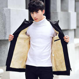 青少年外套男青年韩版男生男装中长款加绒学生秋冬连帽夹克风衣潮