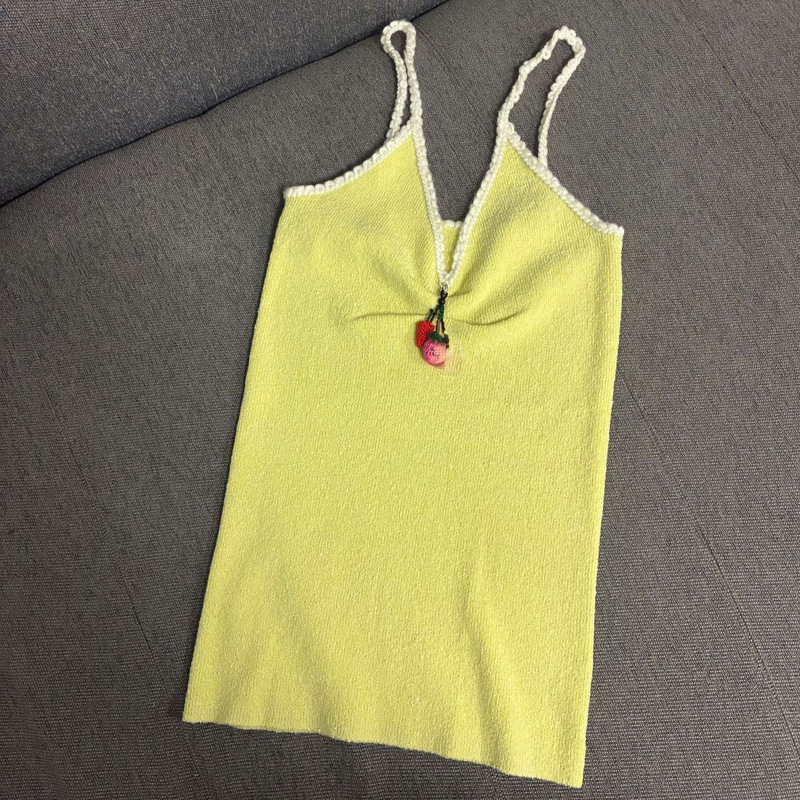 Sr High-End Luxury Apparel - Yb Development Details Lada 26 Spring/Summer V-Neck Lace Strap Cotton Versatile Top