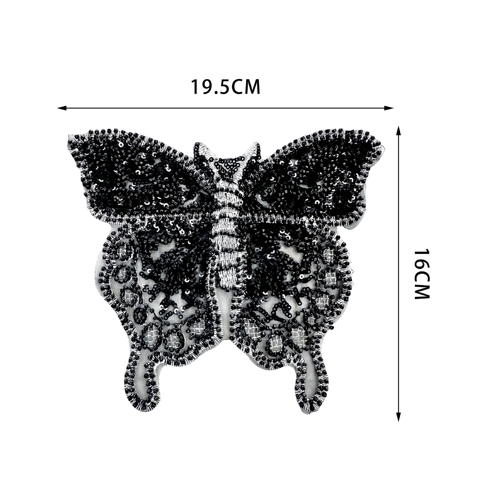 Etiqueta engomada de tela bordada de mariposa negra con cuentas Etiqueta engomada de tela de malla de encaje inferior Ropa de bricolaje Accesorios de moda image 6