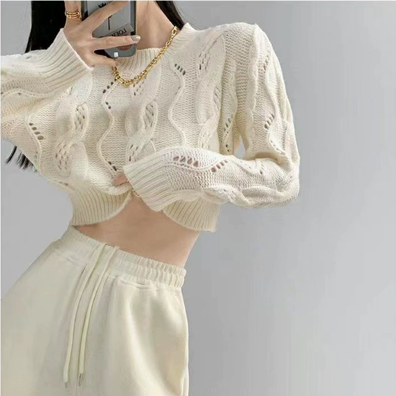 Южнокорейский Dongdaemun 2025, лето и осень, новый модный ретро мягкий восковой пуловер с полугольфом, короткий вязаный свитер