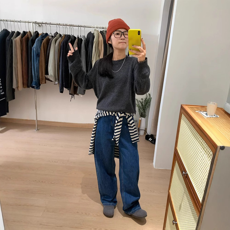 plus size American Style Distinctive Street Straight Jeans New Niche Loose High Waist Slim Look Casual Wide Leg Pants