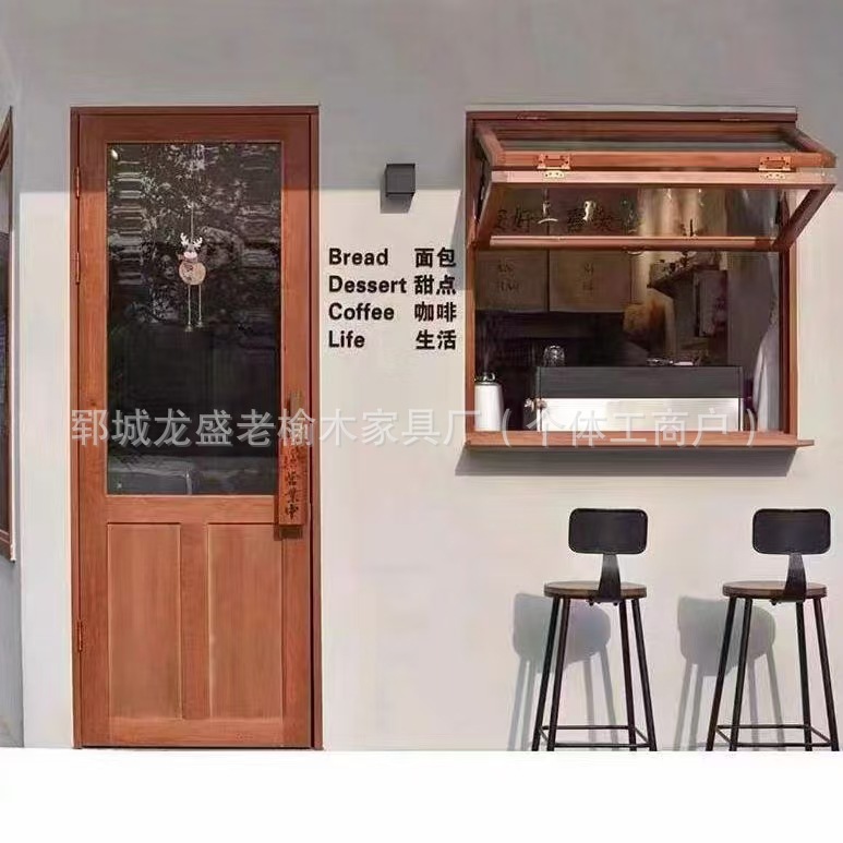 원목 접이식 문과 창문, 오래된 느릅나무 복고풍 목재 문, 출입문, 상점 문, 커피숍, 밀크티 가게, 여닫이문