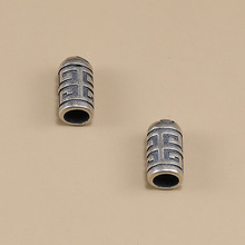 S925纯银泰银配件 回纹桶珠单孔串件 编绳尾扣绳套 手工配饰批发