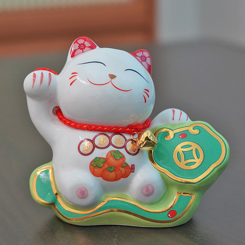 陶瓷小招财猫存钱罐花艺花篮搭配小摆件创意年会礼品|undefined