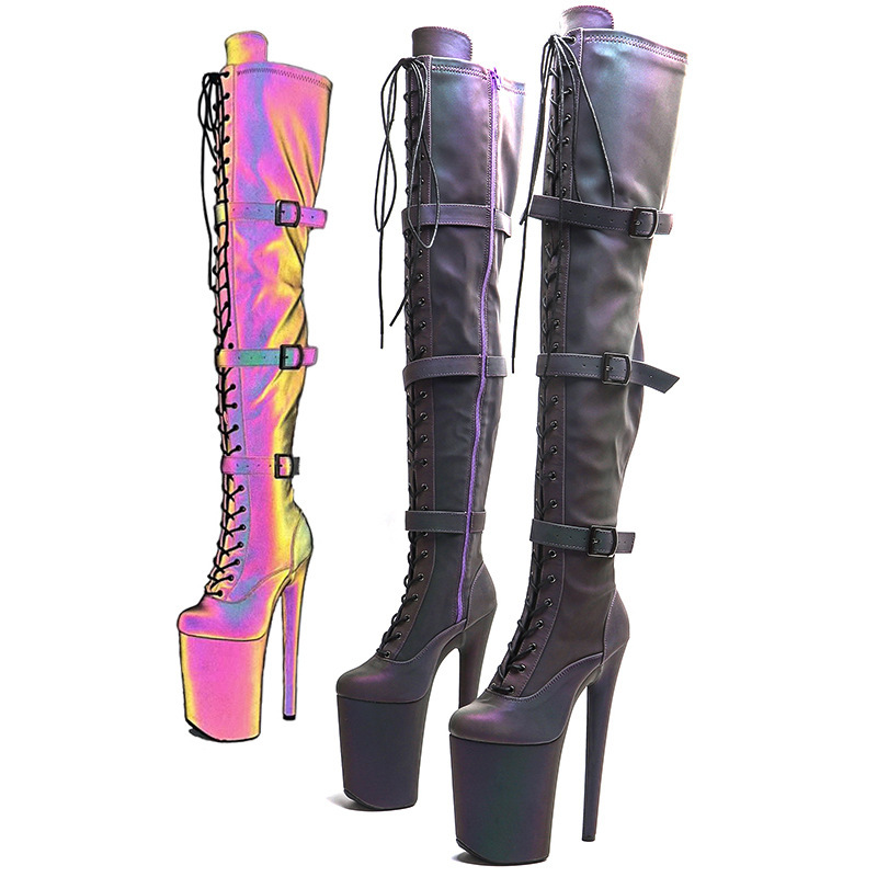 Cross-border explosions 23CM net red reflective sexy high-heeled boots 9 inch new Amazon supply knee boots women's shoes