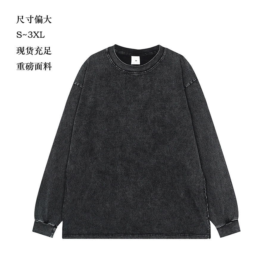 260g pesado copo de nieve frito de manga larga Camiseta americana retro alta calle moda marca suéter suelta Otoño e Invierno de los hombres y las mujeres de fondo