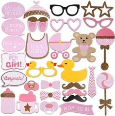 30枚の男の子と女の子の写真撮影道具baby showerアヒルの熊が、赤ちゃんを迎えて飾っています。
