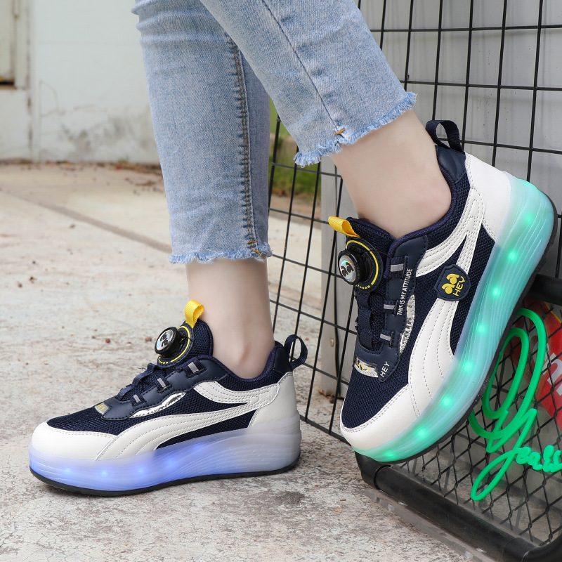 Four-wheeled invisible two-wheeled student roller skates Shrink can walk boy wheel shoes children deformed shoes_voghion.com