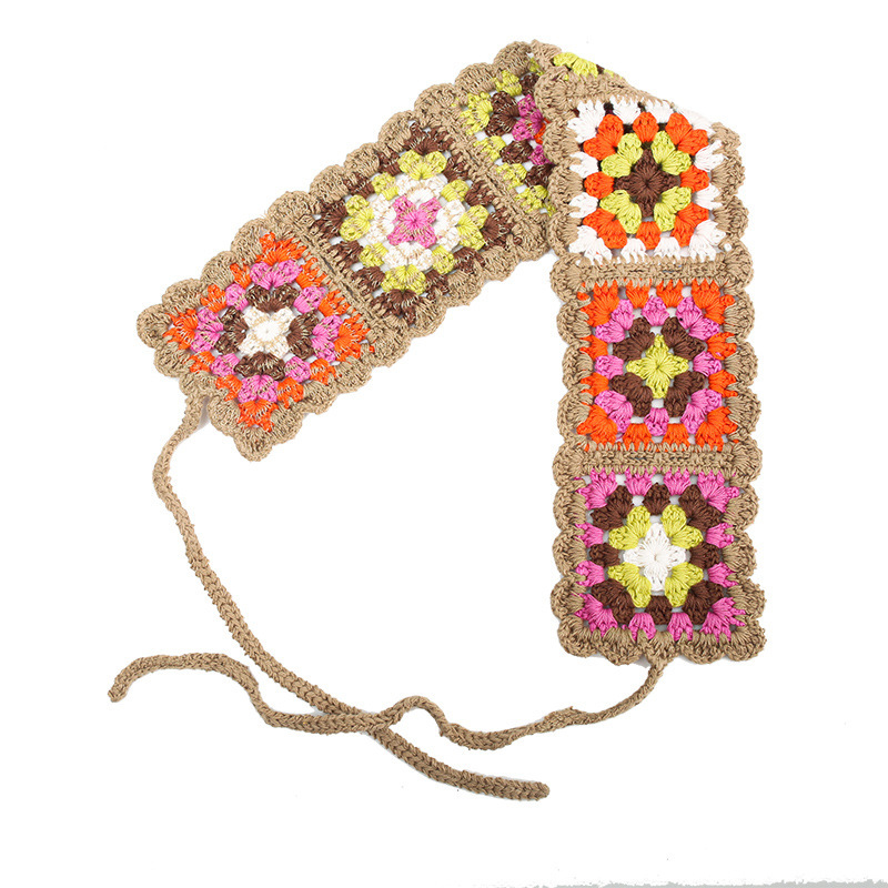 Francia cereza toallas triangulares mujeres primavera y otoño viajes padres-hijos gancho de punto flores hueco pañuelo de arte correa de pelo gorro