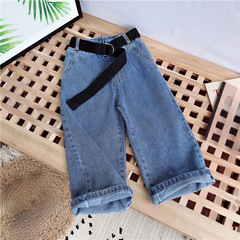 Girls straight jeans 2024 spring and autumn new Korean style autumn outfit children's casual wide-leg pants wearing trousers