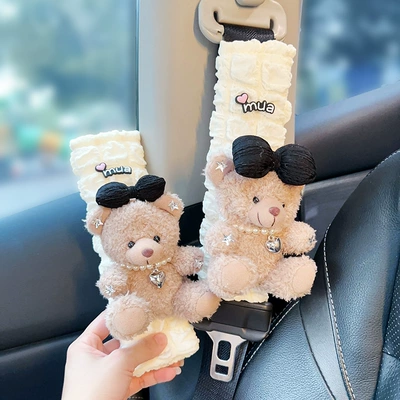 Car Seat Belt Shoulder Cover Seat belt shoulder pad - teddy-bear-puff-shoulder-pads-pair