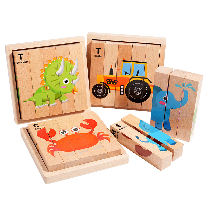Educación infantil infantil puzzle de madera estereoscópico puzzle animal panel de cognición animal bebé mano agarra juguetes de madera