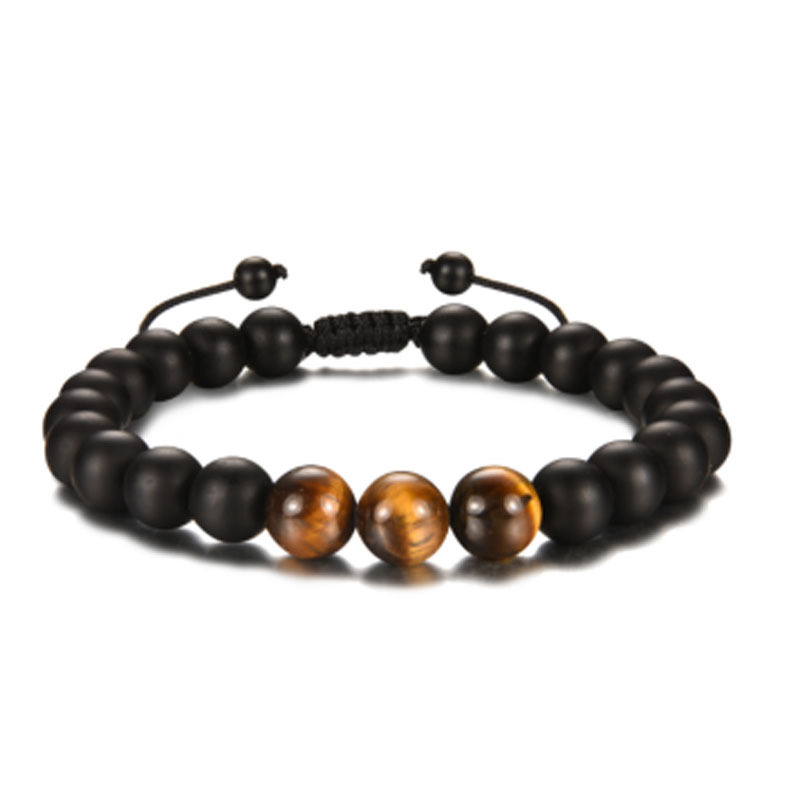 Obsidian Matte Braided Beaded Bracelet Men Tiger Eye Volcanic_voghion.com