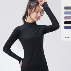 Half-pull fitness clothes for women, autumn and winter warm elastic quick-drying slim sportswear running yoga bodybuilding casual tops