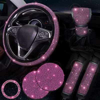 Car diamond steering wheel: Steering wheel cover - rose-38cm