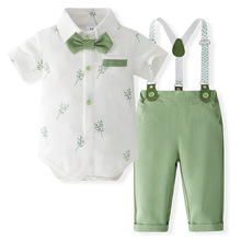 婴幼童跨境男宝宝背带裤哈衣套装儿童欧美绅士短袖包屁衣外出爬服