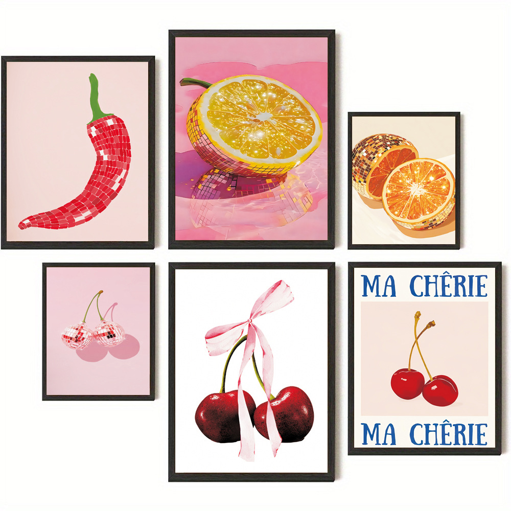 Cross-Border Amazon Xiyin Temu Hot-Selling Scandinavian Colorfulful Fruit Cherry Wall Art Poster Home Decoration Painting