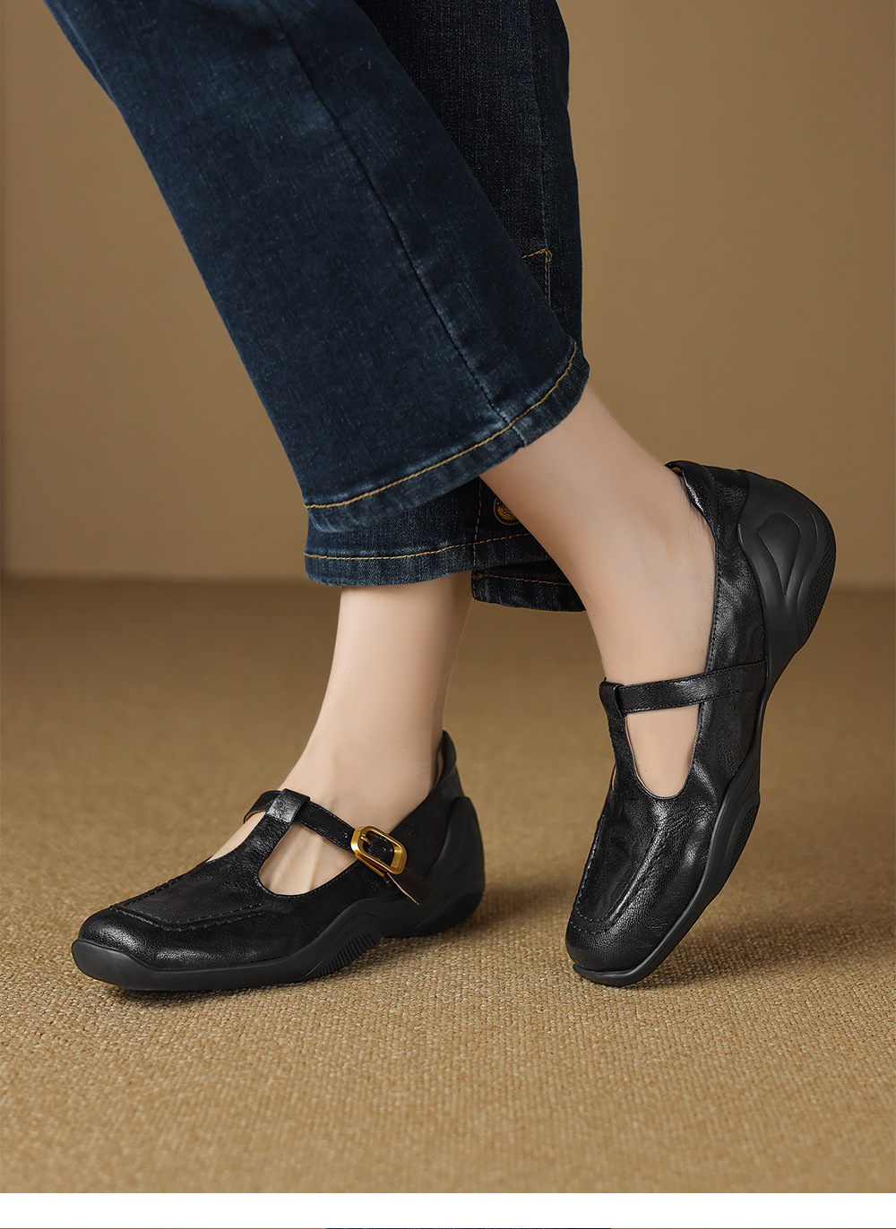 Giày sandal nữ quai ngang mũi nhọn đế dày da cừu buộc dây — màu nâu chi tiết 15