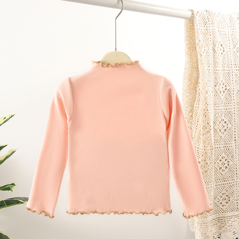 女童德绒拼色木耳边秋冬儿童洋气长袖T恤女宝宝百搭中大童打底衫