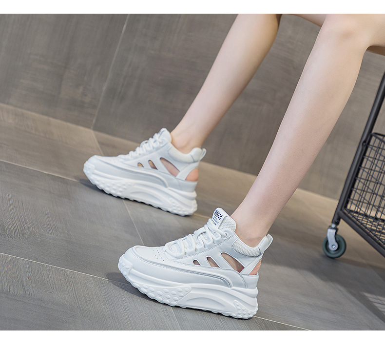 Giày sneaker nữ da thật đế dày phong cách bố mùa hè 2025 nhẹ tăng chiều cao — M2357 màu hồng, M2357 màu xanh lá cây, M2357 màu trắng chi tiết 12