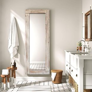 Retro Solid Wood Full-Length Mirror Against the Wall Floor-To-Ceiling Mirror Entrance Living Room Clothing Store Hotel Dressing Mirror Fitting Mirror