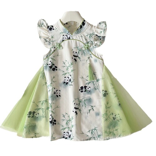 Girls' New Chinese Style Dress 2025 Cute and Stylish Princess Dress Baby Summer Chinese Style Cheongsam Dress Trendy