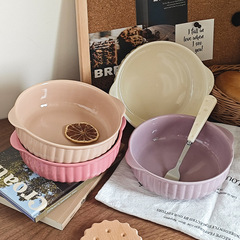 クリームins风セラミック両耳碗エアフライヤー焼き碗电子レンジオーブン専用碗サラダ碗蒸し碗