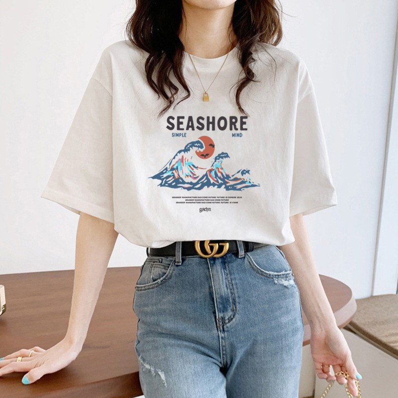 Spring New Heavy Shoulder Cotton Short-sleeved T-shirt Women's Loose All-match Age-reducing Slimming White Top Base Shirt Spring New Heavy Shoulder Cotton Short-sleeved T-shirt Women's Loose All-match Age-reducing Slimming White Top Base Shirt
