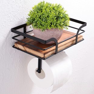 Wall-mounted paper holder solid wood cross-border wrought iron paper towel holder bathroom hotel toilet storage rack toilet paper holder roll paper holder