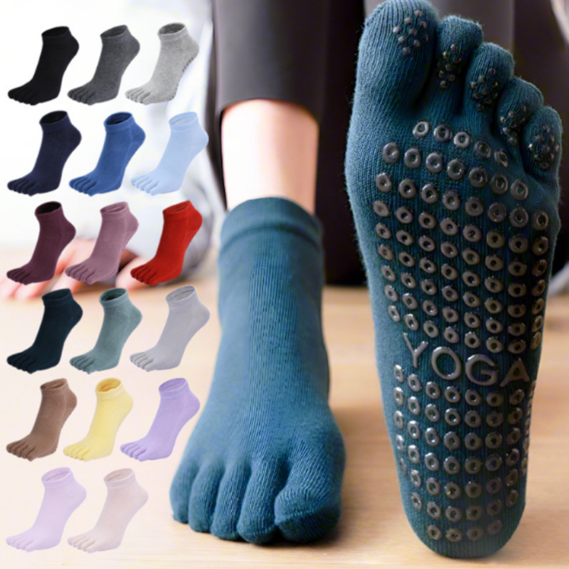 Cross-Border Women's Combed Cotton Five-Finger Socks Non-Slip Dotted Breathable Dance Sports Fitness Professional Pilates Yoga Socks
