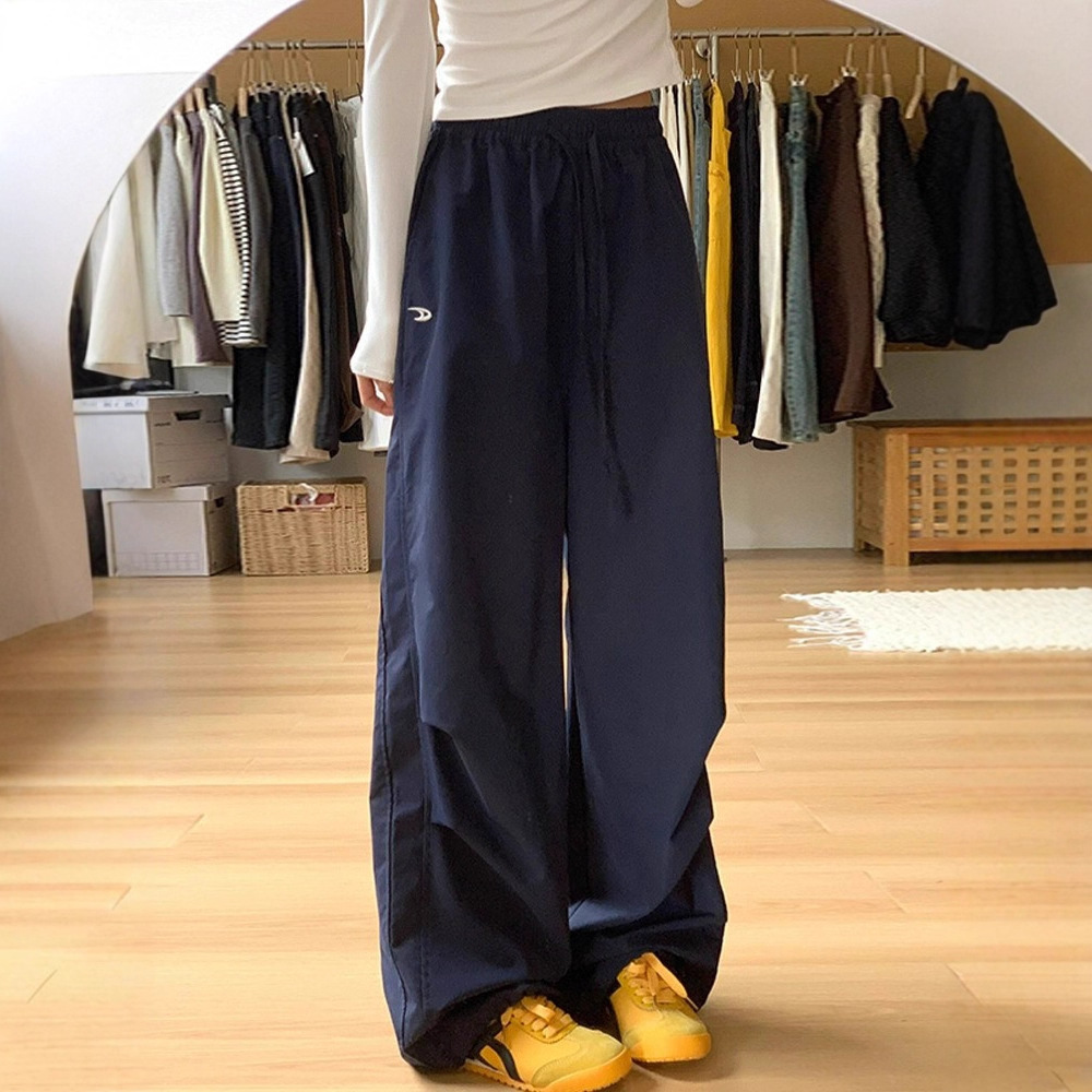 美式刺绣工装裤女2025秋季新款宽松垂感直筒小个子休闲速干阔腿裤