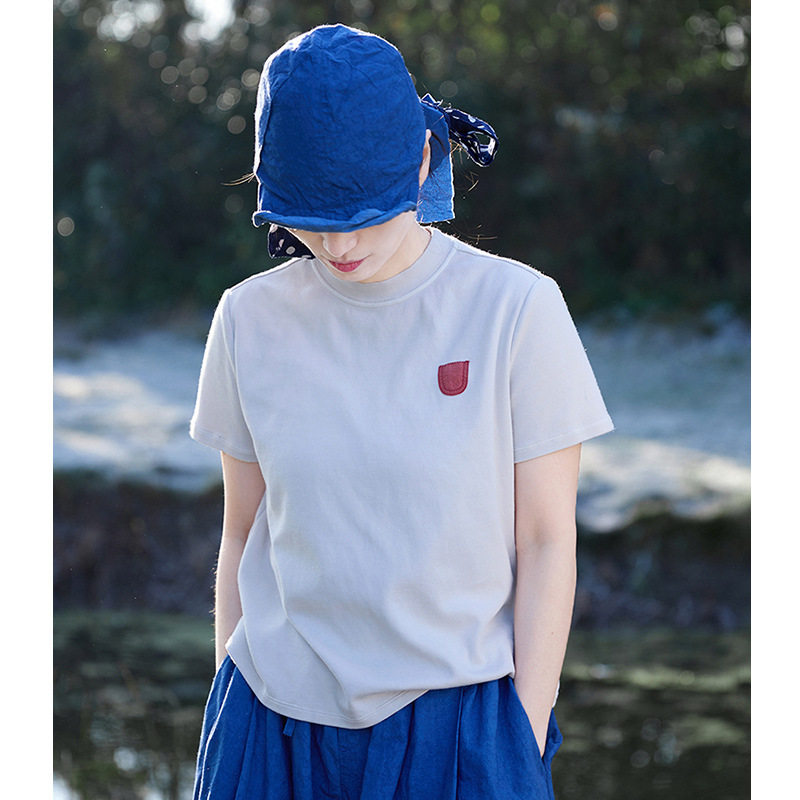 Stylish Three-Color Vintage Washed Elastic Cool Casual Short-Sleeve T-Shirt for Women, Early Spring 2026 New Pure Cotton Top