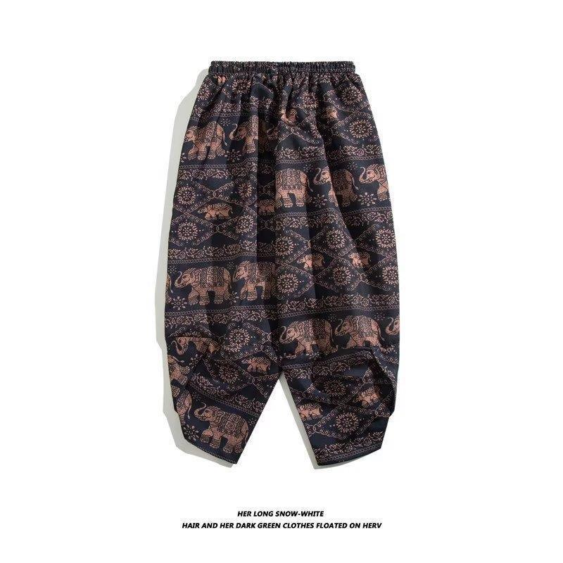 Beach pants men's summer shorts Thailand cropped radish pants Chinese style men's fashion brand plus size loose casual pants