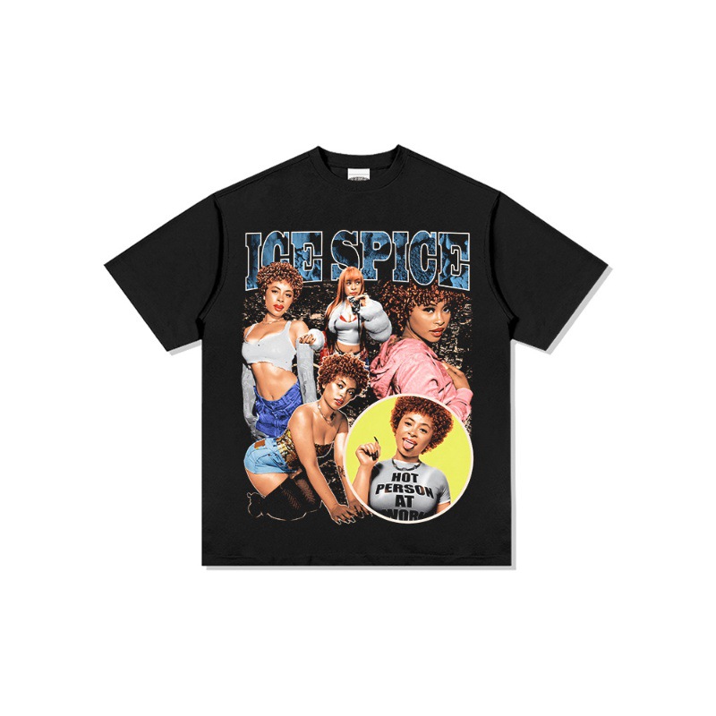 Spicer Hip Hop American Street Tide Impresión Retro Hecha Viejo Lavado Suelto Mangas Corta