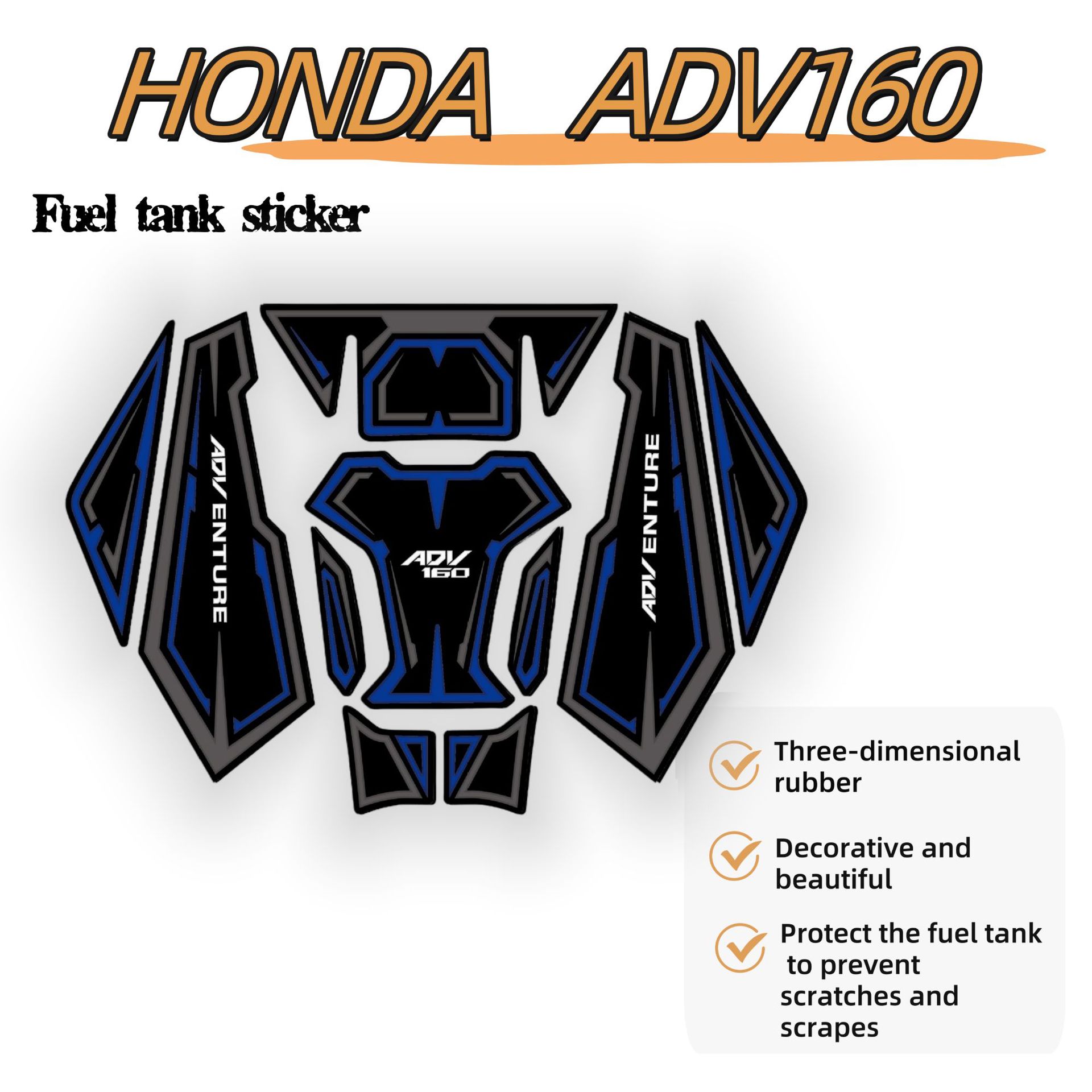 Suitable for Honda 22-24 Years Adv160 Motorcycle Modified Rubber Decorative Stickers Fuel Tank Stickers Cross-Border Factory Wholesale