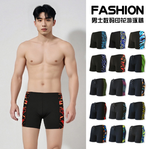 Men's anti-embarrassing swimming trunks large size fashion printed quick-drying swimming trunks beach spa boxer swimming trunks factory