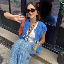 ZA速卖通爆款跨境外贸欧美风女装粗针无袖纯色针织衫马甲