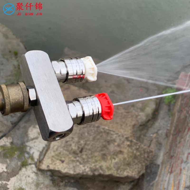 High-Pressure Washer Dual Nozzle Stainless Steel Splitter Adapter for Car Washing with Dual 1/4 Quick Connectors and 2-Color Nozzles