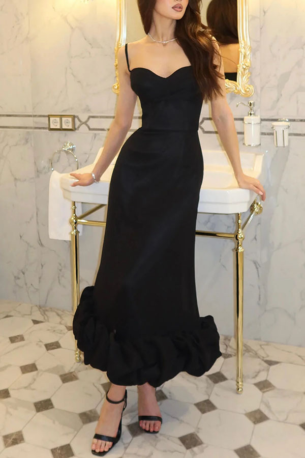 Elegant Solid Colour Strap Dress For Women Slim Fit Swing Style_voghion.com